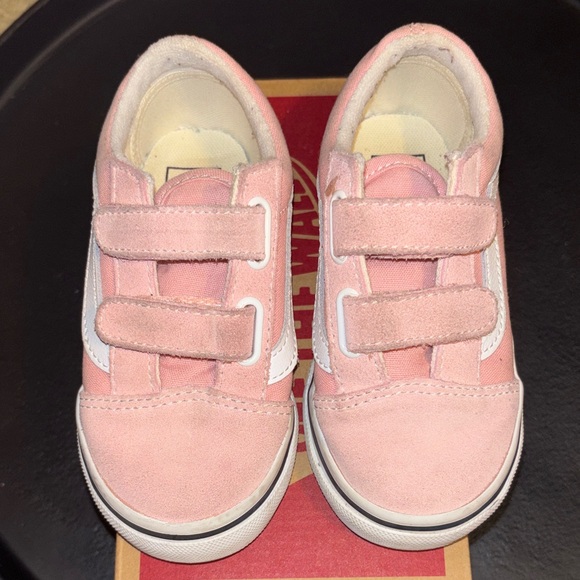 Vans Old Skool V Light Pink Velcro Sneakers Toddler Girls Size 8.5c - Picture 2 of 4